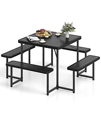 Gouun Square Hdpe Outdoor Picnic Table and 4-Bench Set for 4-8 People