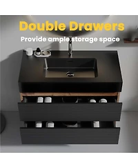 Sillysis Wall Mounted Bathroom Vanity with Sink, Double Soft Close Drawers, Floating Mid Century Modern Storage