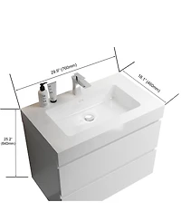 Sillysis 30" Wall Mounted Bathroom Vanity with Sink, Modern Minimalist Mdf Floating Bathroom Vanity without Faucet, Pre-Assembled