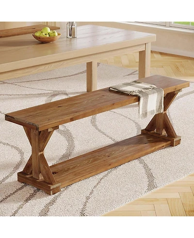 Tribesigns Solid Wood Dining Bench, Rustic Farmhouse Bench for Dining Table, 2-Tier Wooden Storage Seat