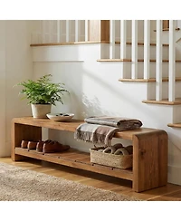 Tribesigns Solid Wood Entryway Bench with Shoe Storage, Long Shoe Bench,2-Tier End of Bed Seating
