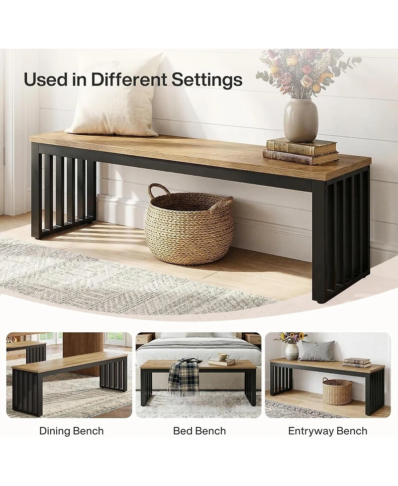 Tribesigns Entryway Bench, 47.3" Industrial End of Bed Bench with Sturdy Metal Frame, Wooden Indoor Bench