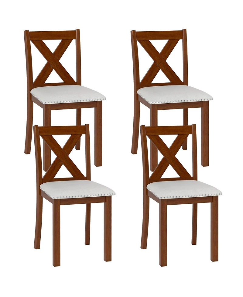 Gymax Wooden Dining Chair Set of 4 w/Acacia Wood Legs Padded Seat Curved Back