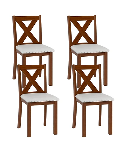 Gymax Wooden Dining Chair Set of 4 w/Acacia Wood Legs Padded Seat Curved Back