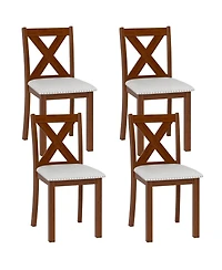 Gymax Wooden Dining Chair Set of 4 w/Acacia Wood Legs Padded Seat Curved Back