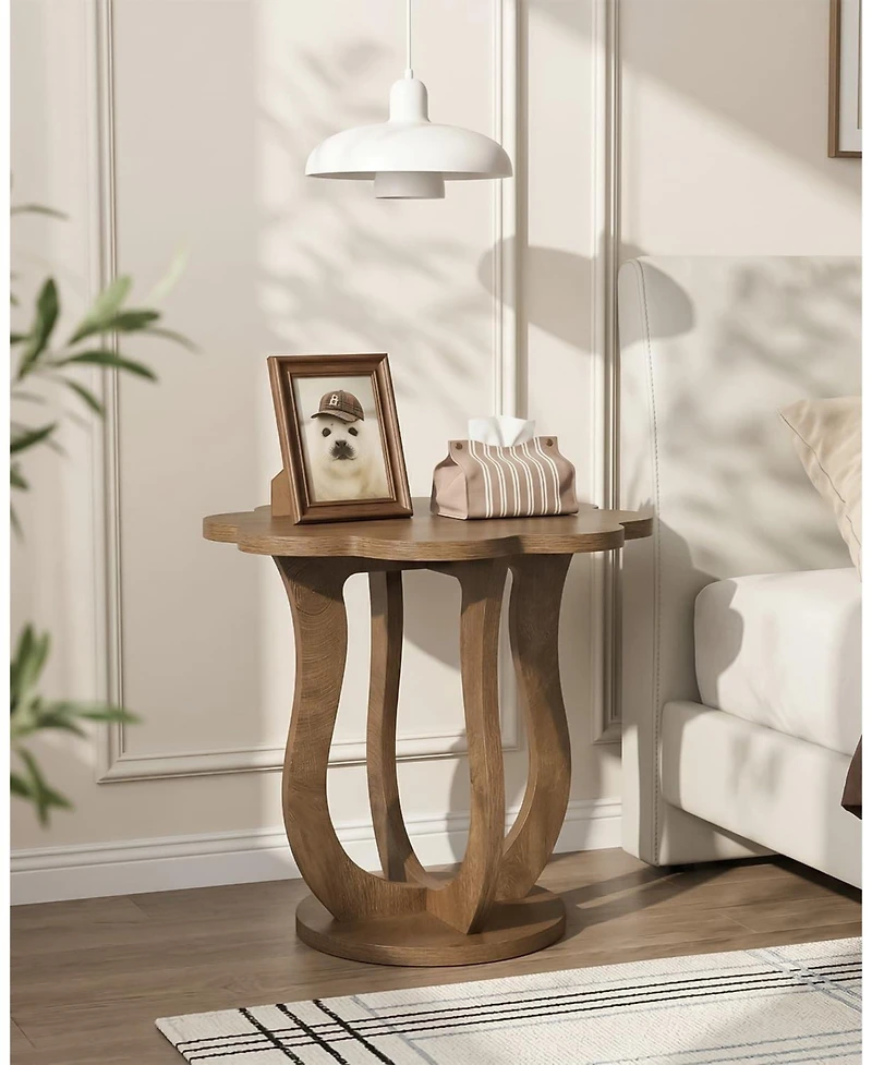 Tribesigns Side Table, Flower-Shaped End Table, Wood Nightstand with Artistic Leg, Modern Farmhouse Small Sofa Side Table
