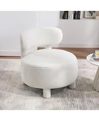 Rainsken Modern Teddy Fabric Accent Chair, Upholstered Slipper Side Chair with Curved Backrest and Solid Wood Legs for Living Room, Reading Nook