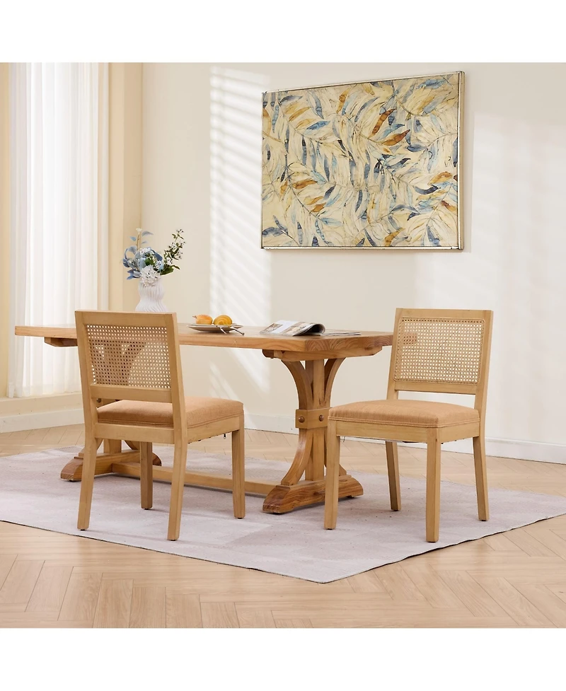 Rainsken Farmhouse Rattan Dining Chairs Set of 2