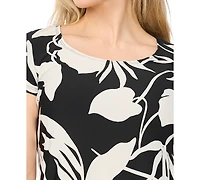 Msk Petite Printed Round Neck Shift Dress