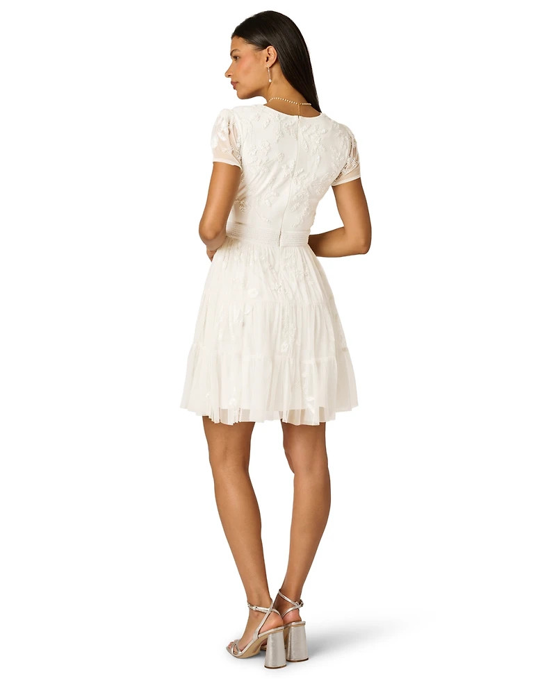 Adrianna Papell Women's V-Neck Beaded Mesh Minidress