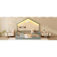 Streamdale Furniture Wooden Montessori Floor Bed with High Rails and Light