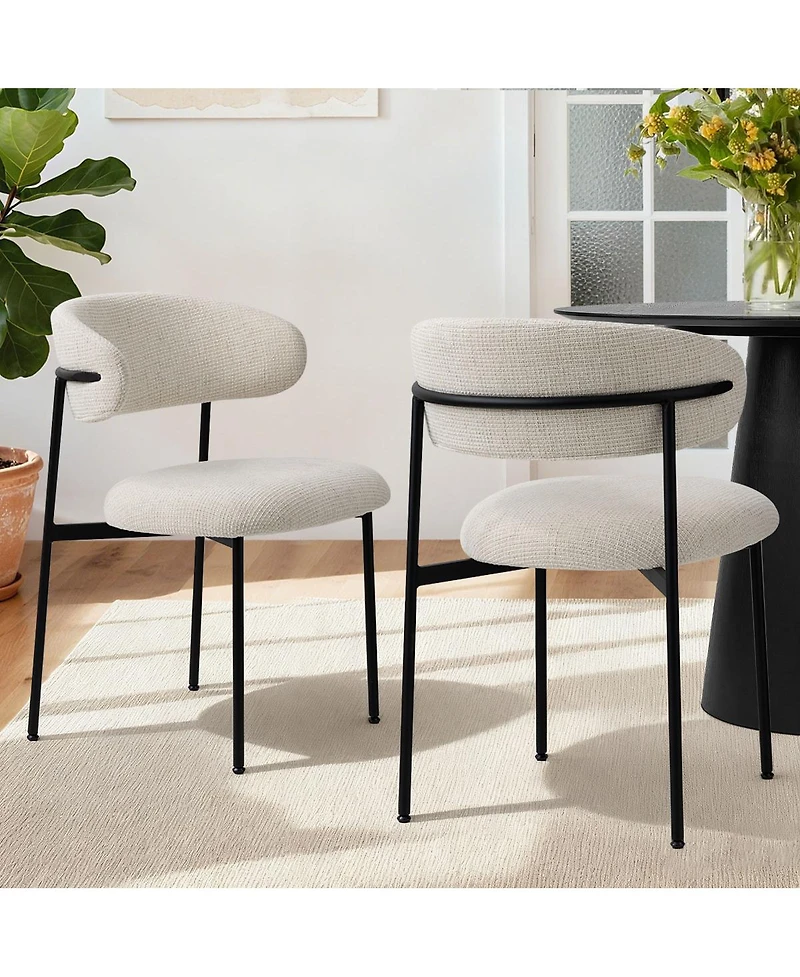 Maison Boucle Set of 2 Modern Textured Upholstered Dining Chairs with Curved Back