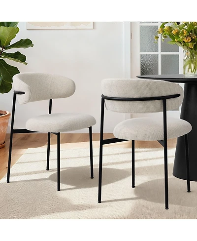 Maison Boucle Set of 2 Modern Textured Upholstered Dining Chairs with Curved Back