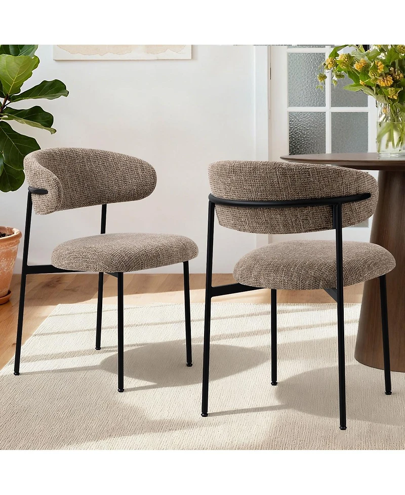 Maison Boucle Set of 2 Modern Textured Upholstered Dining Chairs with Curved Back