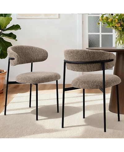 Maison Boucle Set of 2 Modern Textured Upholstered Dining Chairs with Curved Back