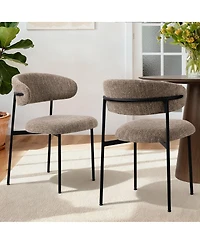 Maison Boucle Set of 2 Modern Textured Upholstered Dining Chairs with Curved Back