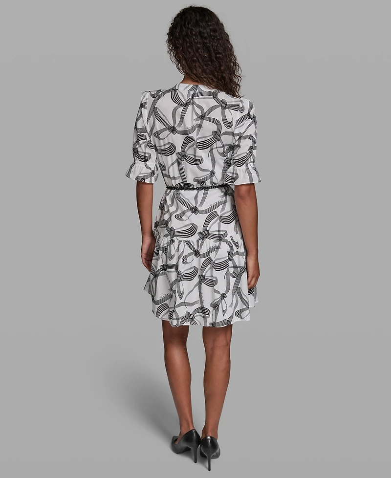 Karl Lagerfeld Paris Petite Printed V-Neck Belted Dress