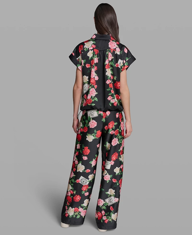 Karl Lagerfeld Paris Petite Bungee Floral Collared Blouse