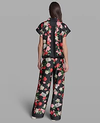 Karl Lagerfeld Paris Petite Bungee Floral Collared Blouse