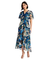 Maggy London Women's V-Neck Short Sleeve Midi Dress