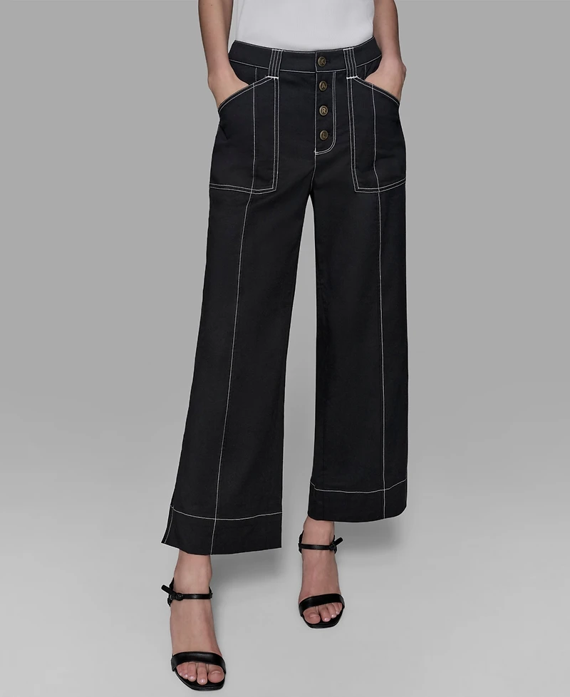 Karl Lagerfeld Paris Petite Mid-Rise Wide-Leg Pants