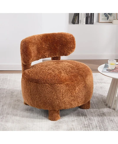 Rainsken Fur Fabric Accent Chair, Upholstered Slipper Side Chair with Curved Backrest and Solid Wooden Legs for Living Room, Reading Room