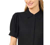 CeCe Women's Short-Sleeve Collared Button Up Shirt