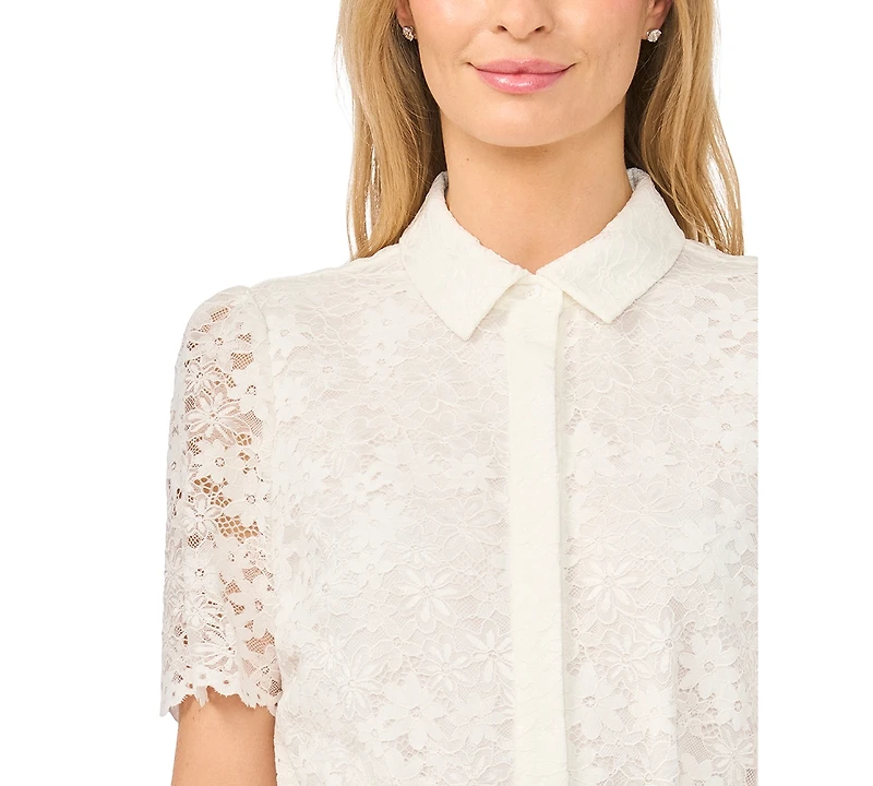 CeCe Women's Short-Sleeve Collared Belted Dress