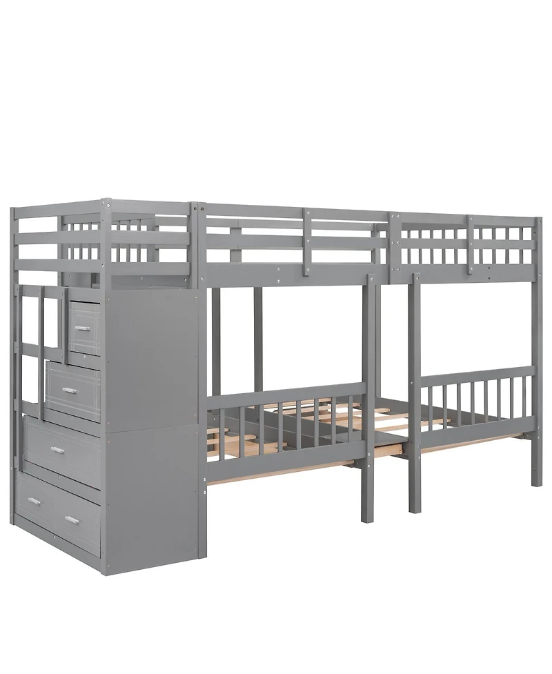 Streamdale Furniture Wood Triple Bunk Bed with Drawers and Guardrails