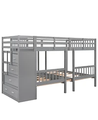 Streamdale Furniture Wood Triple Bunk Bed with Drawers and Guardrails