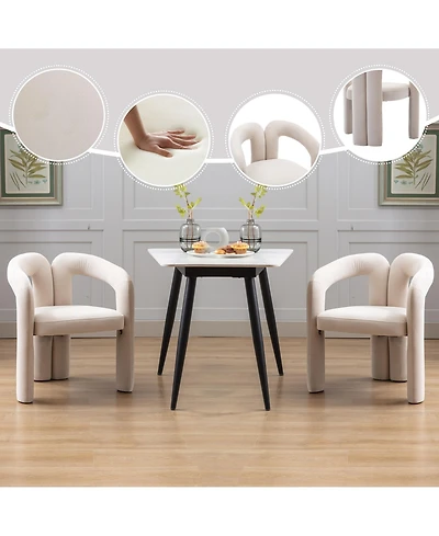 Rainsken Velvet Fabric Upholstered Accent Chair Set of 2, Barrel Side Chairs with Elephant Feet and Curved Backrest for Living Room