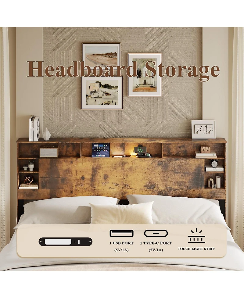 Streamdale Furniture Storage Bed with Charging Station and Led Lights