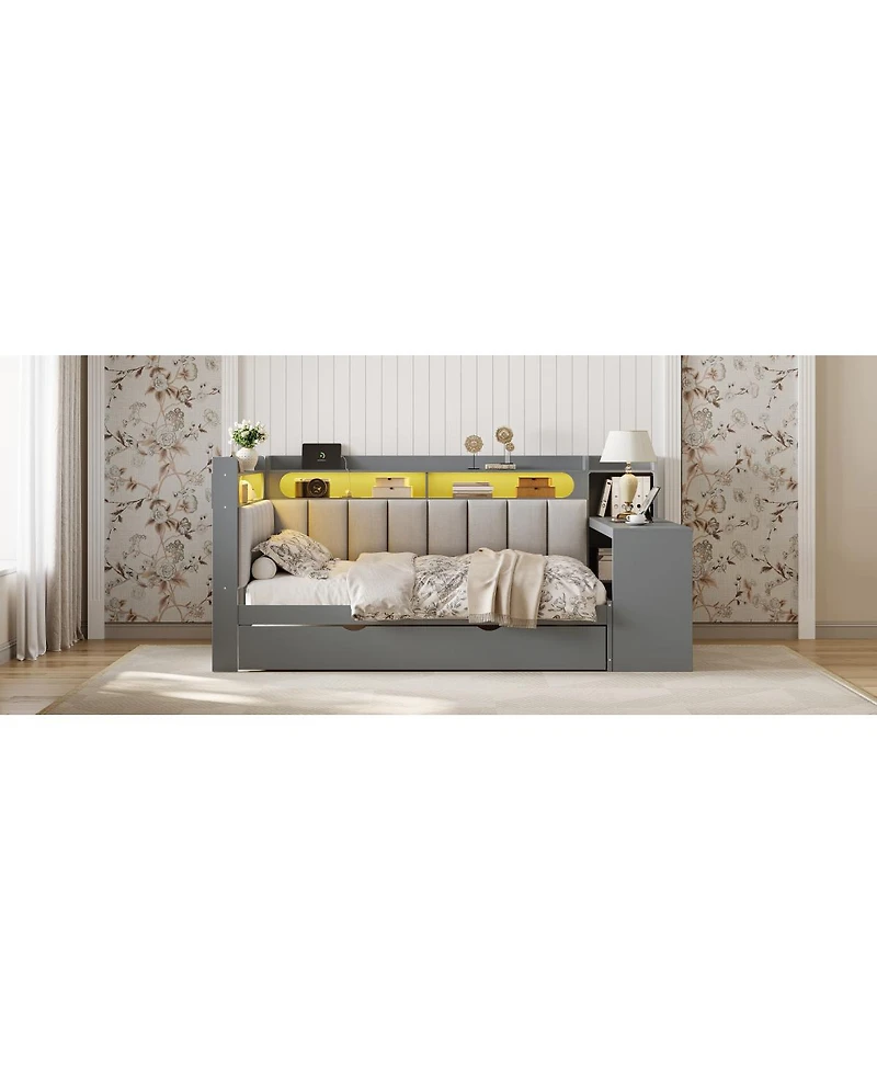 Streamdale Furniture Full Daybed w/Storage, Trundle, Charging, Led, Desk