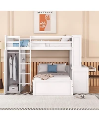 Streamdale Furniture Loft Bed w/Twin Bed, Shelves, Desk, Wardrobe