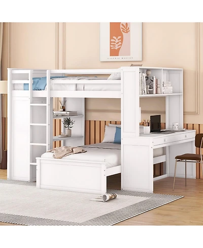 Streamdale Furniture Loft Bed w/Twin Bed, Shelves, Desk, Wardrobe