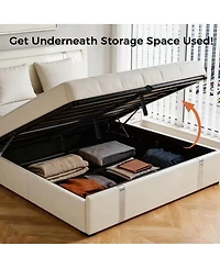 Streamdale Furniture Faux Leather Lift Storage Bed with Led Headboard and Usb-c