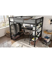 Streamdale Furniture Metal Queen Loft Bed w/ Storage, Desk, Rod