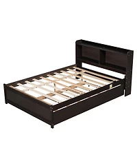 Streamdale Furniture Bed with Trundle and Bookcase Headboard, Espresso