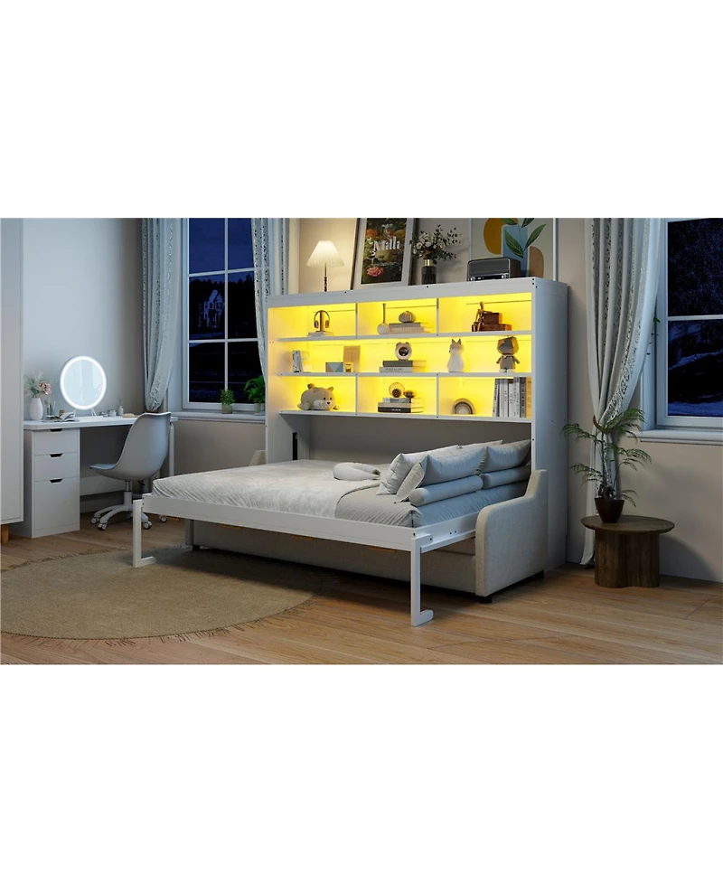 Streamdale Furniture Queen Murphy Bed With Sofa, Storage and Led