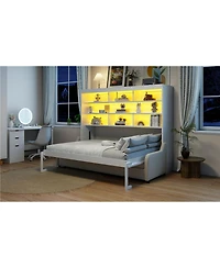 Streamdale Furniture Queen Murphy Bed With Sofa, Storage and Led