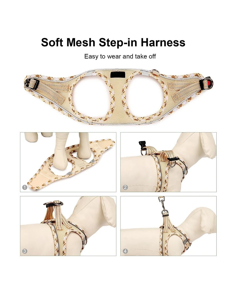 Aronkl Soft Mesh No-Choke Step-In Dog Cat Harness Leash Set Reflective Breathable for Small Pets