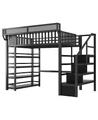 Streamdale Furniture Full Loft Bed w/ 4-Shelf Storage and Charging Station