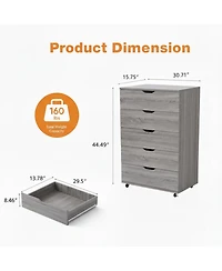 Streamdale Furniture 5-Drawer Dresser with Wheels - Modern Storage Cabinet