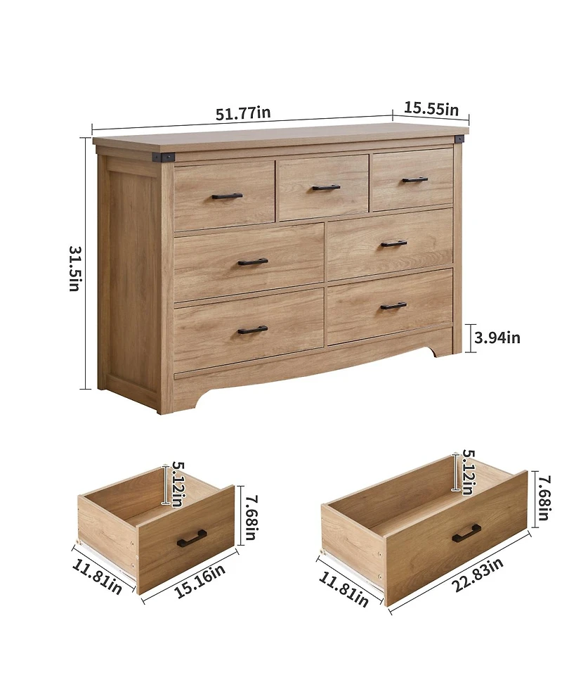 Streamdale Furniture Farmhouse 7-Drawer Dresser, Oak Storage Organizer