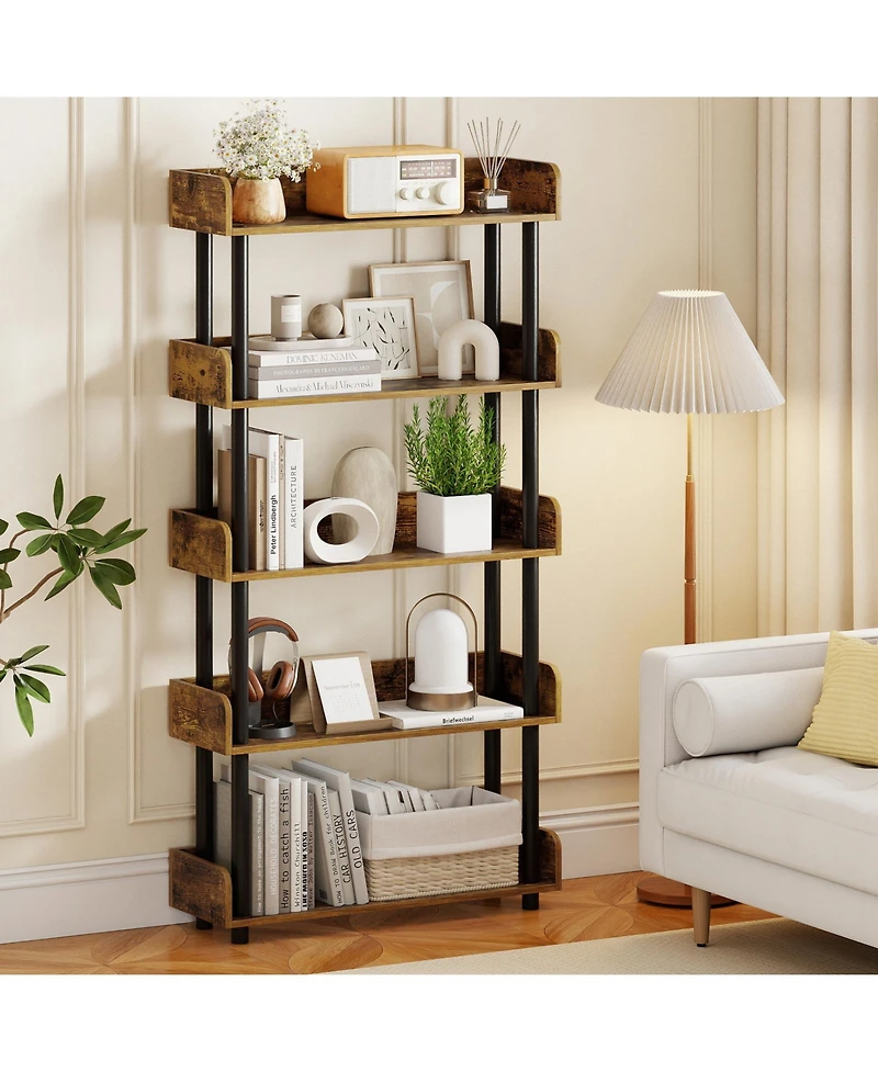 Sugift 5-Tier Open Bookcase with Industrial Storage Unit