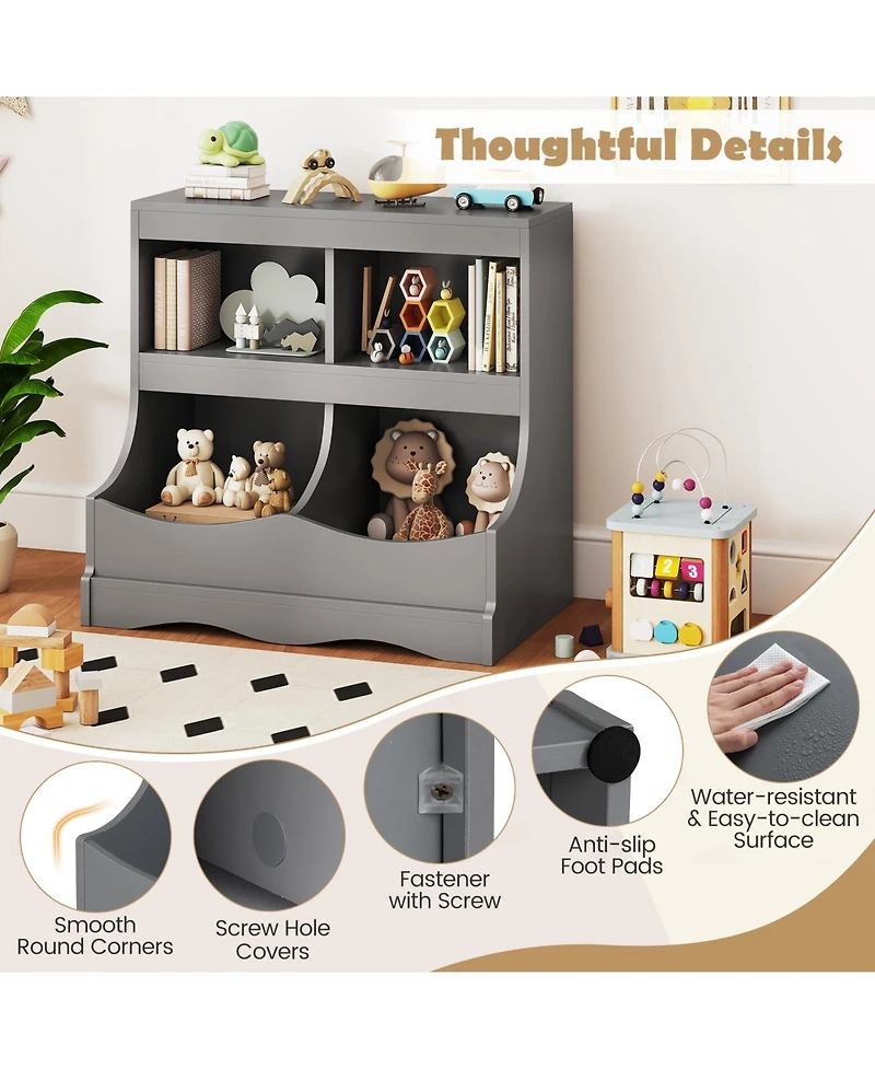 Sugift Toy Storage Organizer 4-Cubby Kids Bookcase for Toys and Books