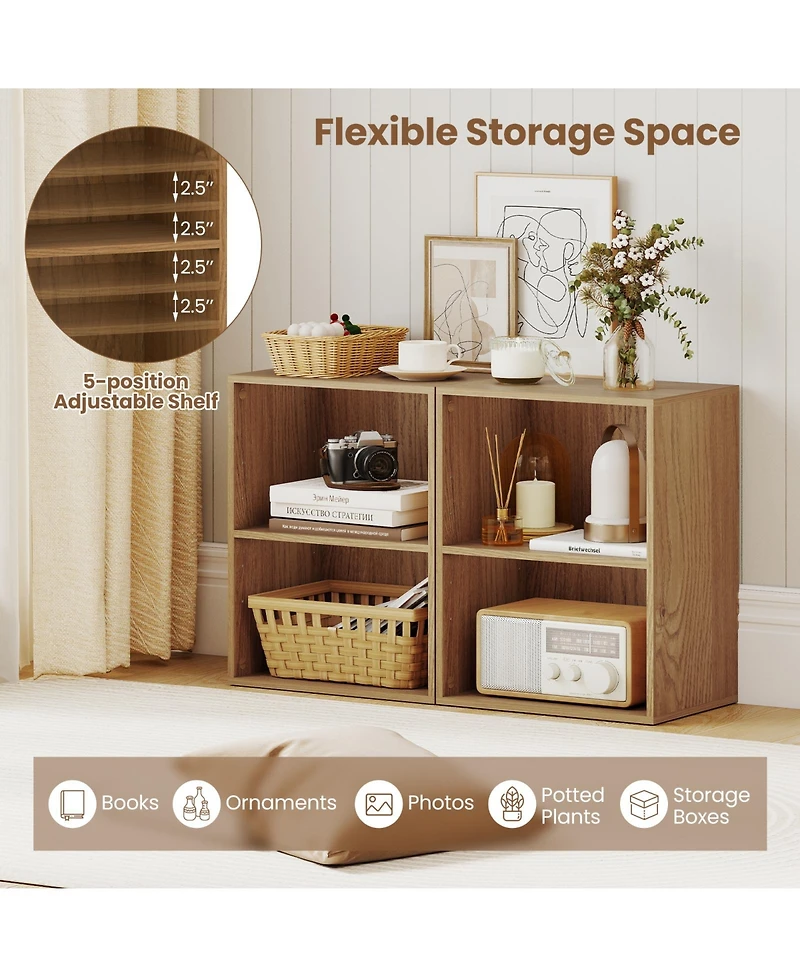 Sugift 2-Cube Bookcase Floor Standing Open Bookshelf with 5-Position Adjustable Shelf