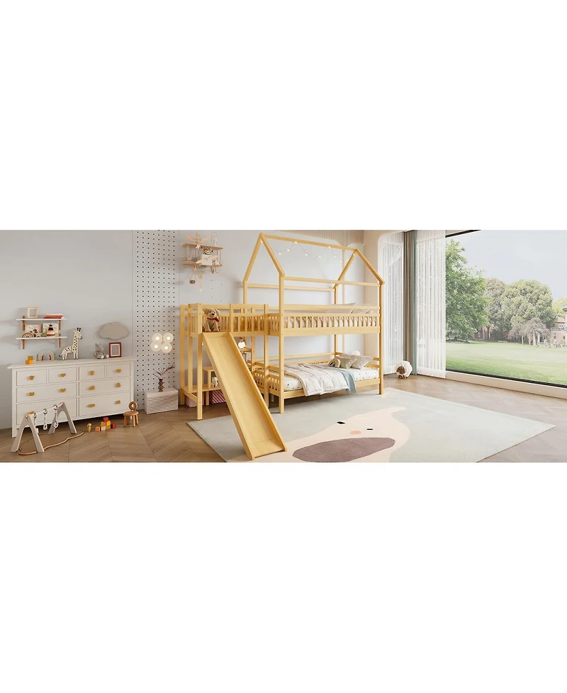 Streamdale Furniture House Bunk Bed with Slide and Storage Stairs