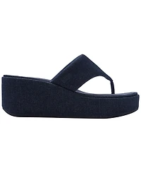 FitFlop Women's Platfforms Denim Wedge Toe-Post Sandals