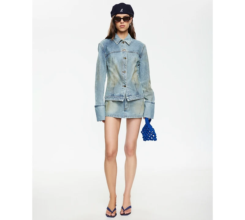 Lioness Women's The Bronx Spread Collar Button-Front Cotton Denim Jacket